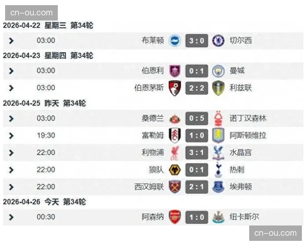 英超第34轮转播信息公布：多场关键战分时段进行，争冠保级悬念持续